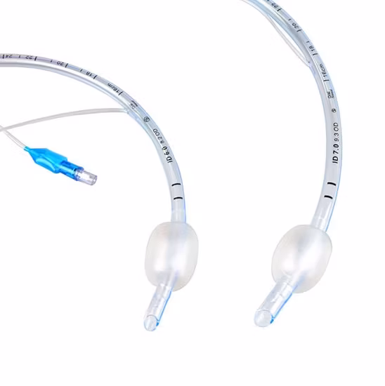 Venta al por mayor Venta caliente Instrumento quirúrgico estéril desechable de PVC de grado médico clásico tubo de traqueotomía endotraqueal reforzado con puños y sin puños